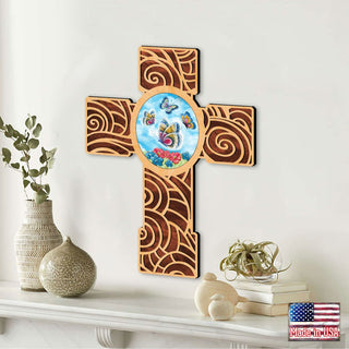 New Life Butterfly Modern Wooden Cross by Museum Icons - Inspirational Icon Decor - 88290