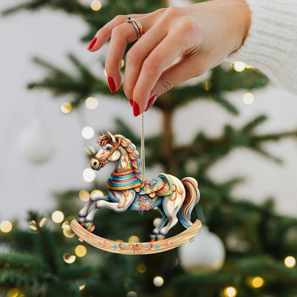 Rocking Horses Wooden Ornaments Set of 3 by G. Debrekht - Christmas Decor - 8100196S3