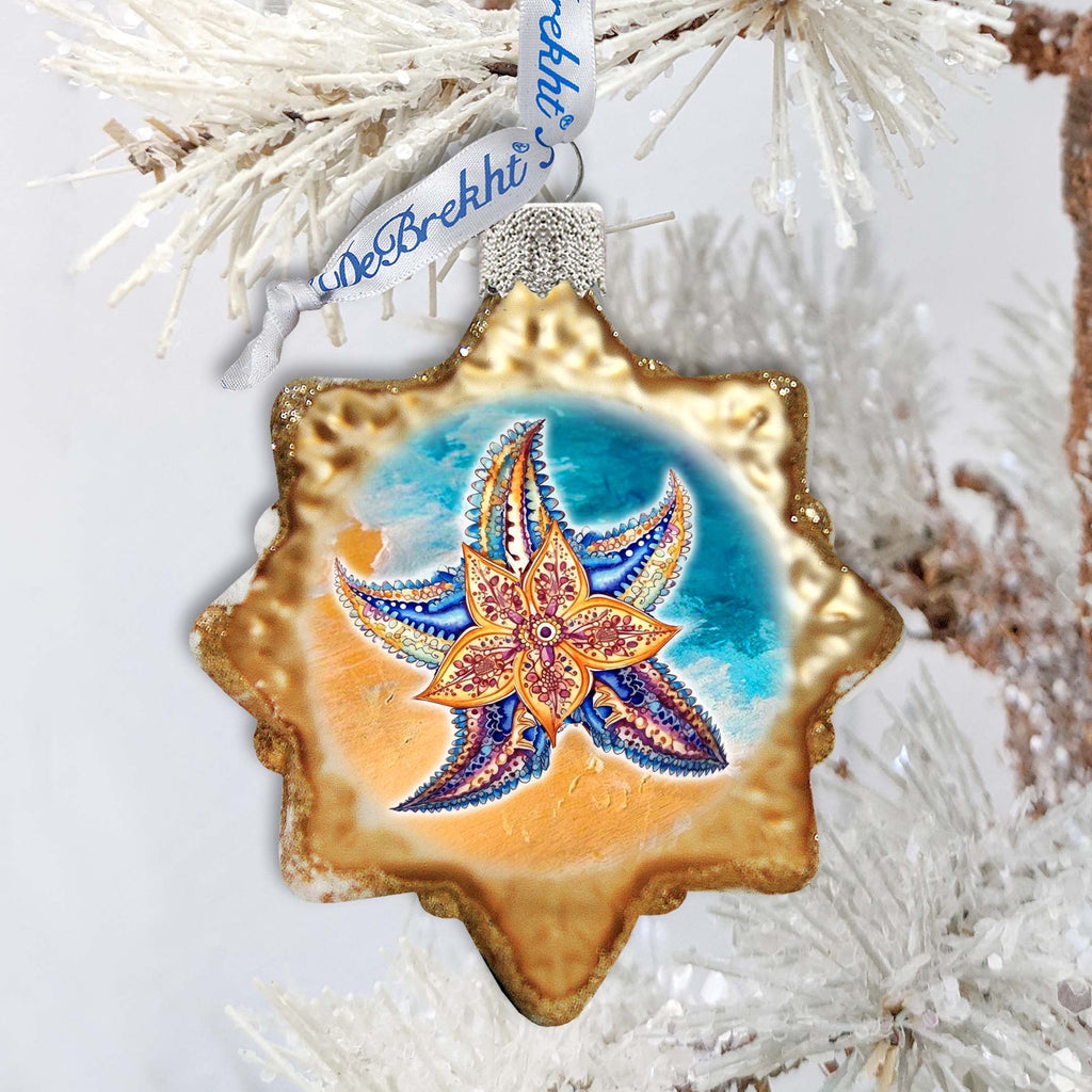 Coastal Christmas Ornaments - Mosaic Starfish Keepsake Glass Ornaments by G. Debrekht - Christmas Decor - 777410