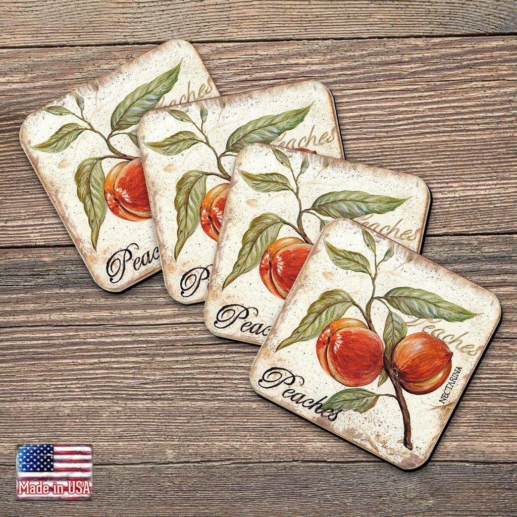 Peaches Wooden Cork Coasters Gift Set of 4 by Nature Wonders - Nature Wildlife Decor - 8198632C-S4