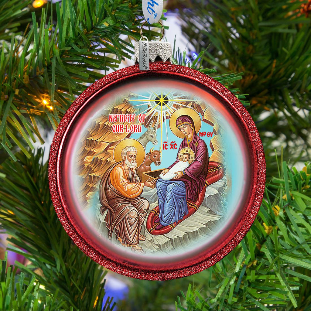 Orthodox Nativity Glass Ornament by G. DeBrekht - Nativity Holiday Decor - 73752