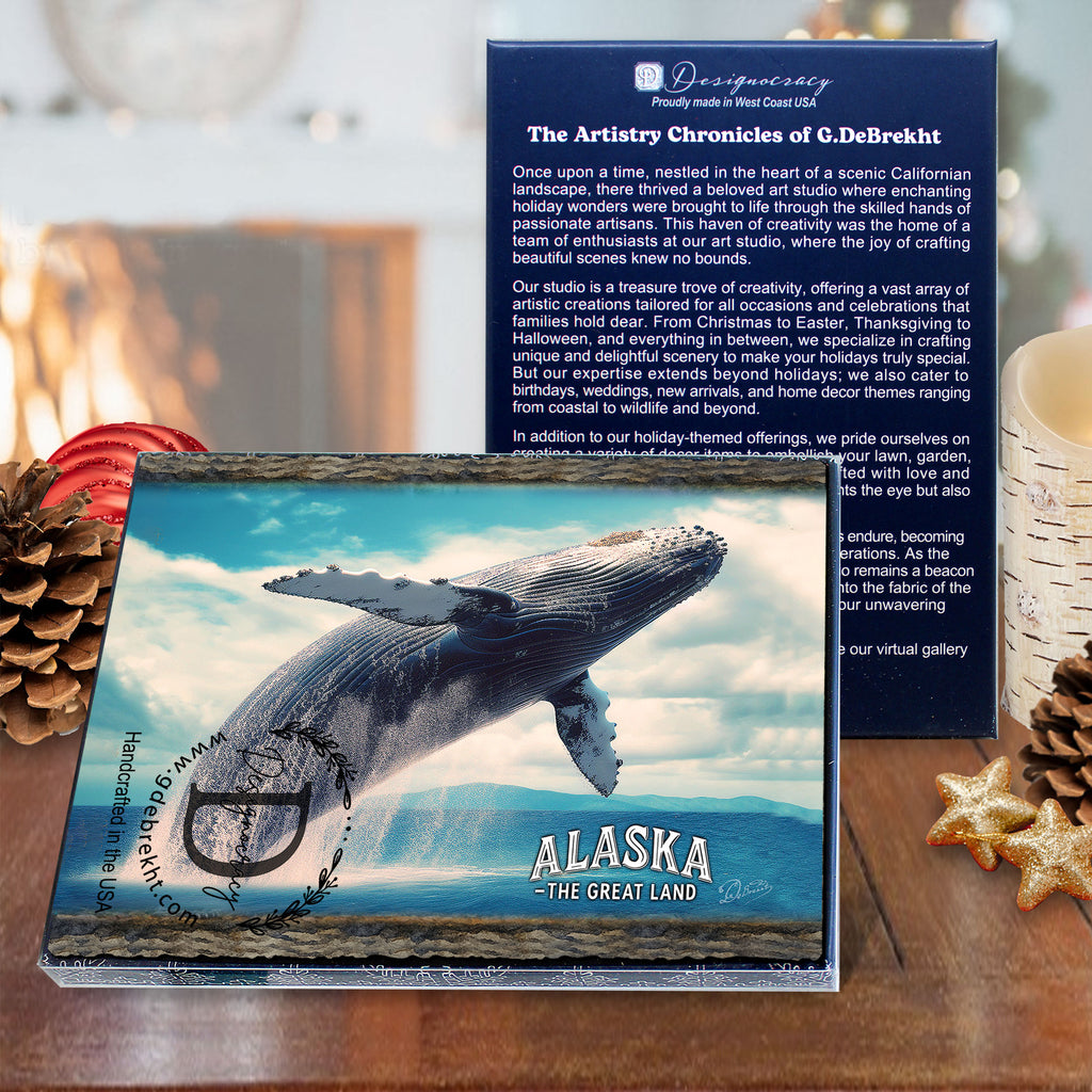 a large, detailed image of a whale leaping out of the water, with the text
