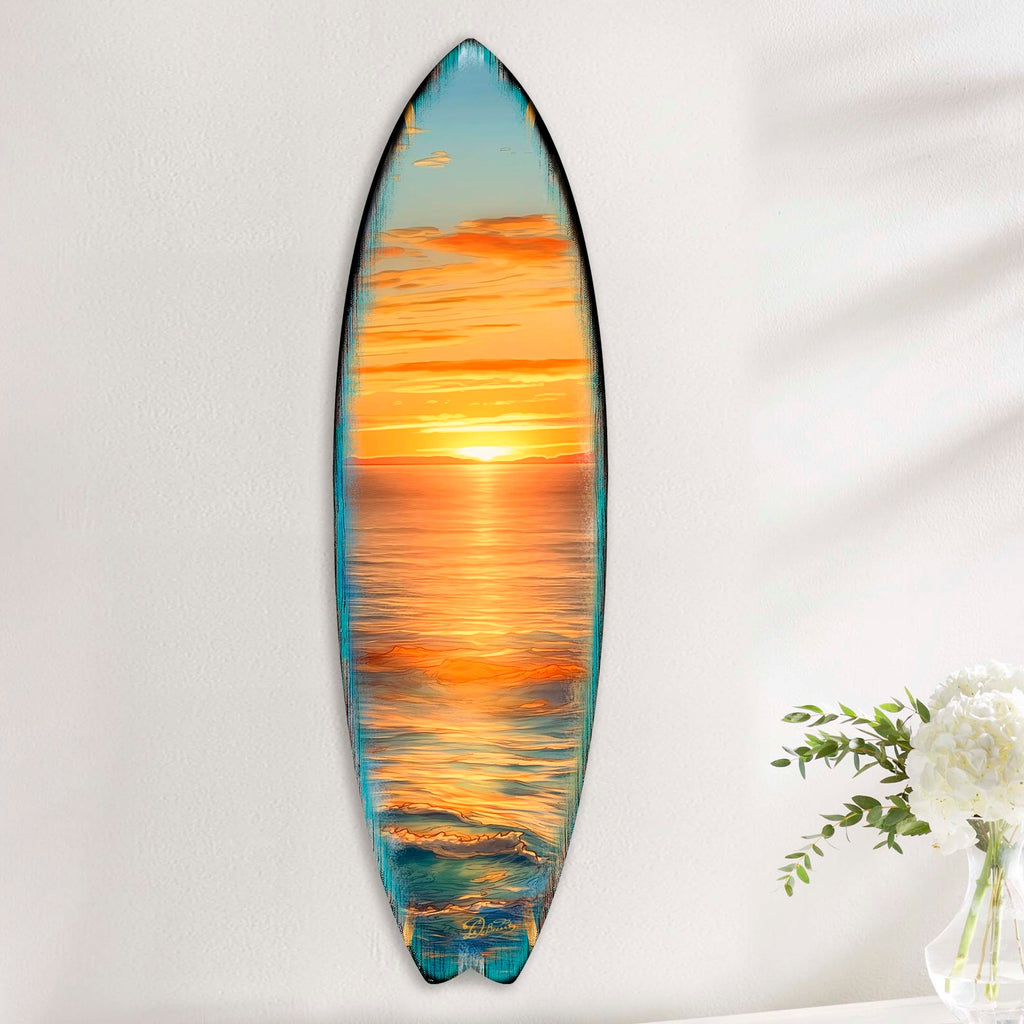Golden Waves Surfboard Coastal Wall Art by G. DeBrekht - Coastal Holiday Decor - 8490134HS