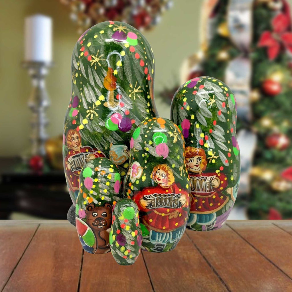 Christmas Tree Santa Matreshka Nesting Hand-Painted Doll Set of 5 by G. DeBrekht - Christmas Decor - 110092