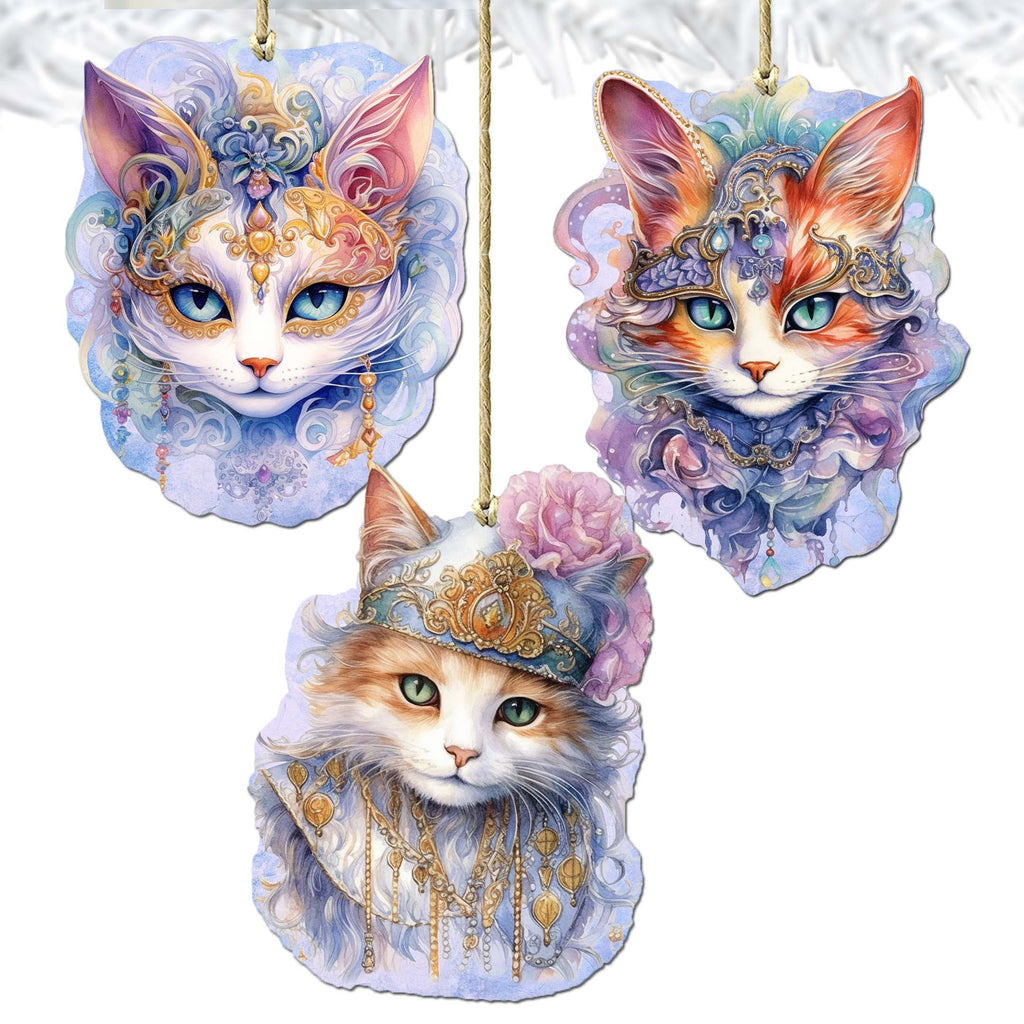 Beautiful Cats Decorative Eco Wood Ornaments Set of 3 by G. Debrekht - Christmas Decor - 8091033-S3