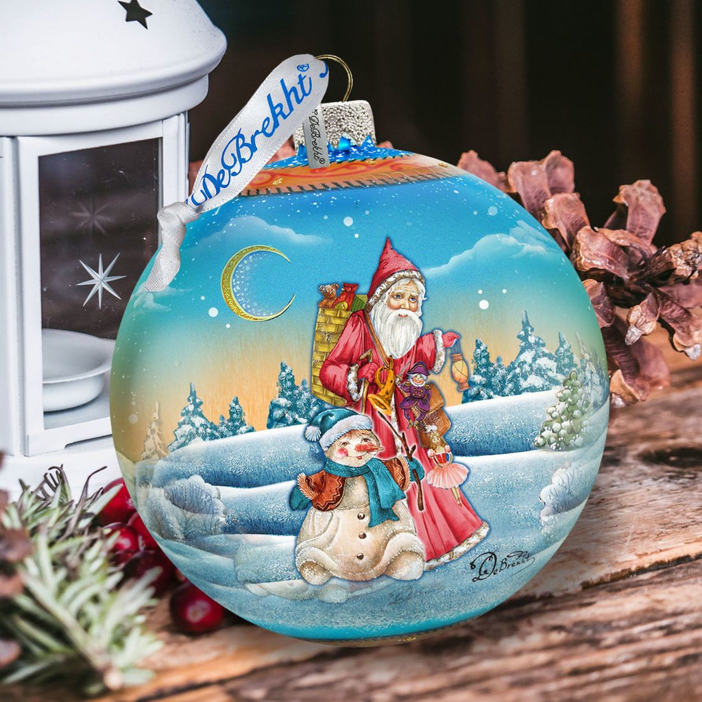 Winter Village Christmas Ball Glass Ornament Limited Edition by G. DeBrekht - Christmas Santa Snowman Decor - 73855