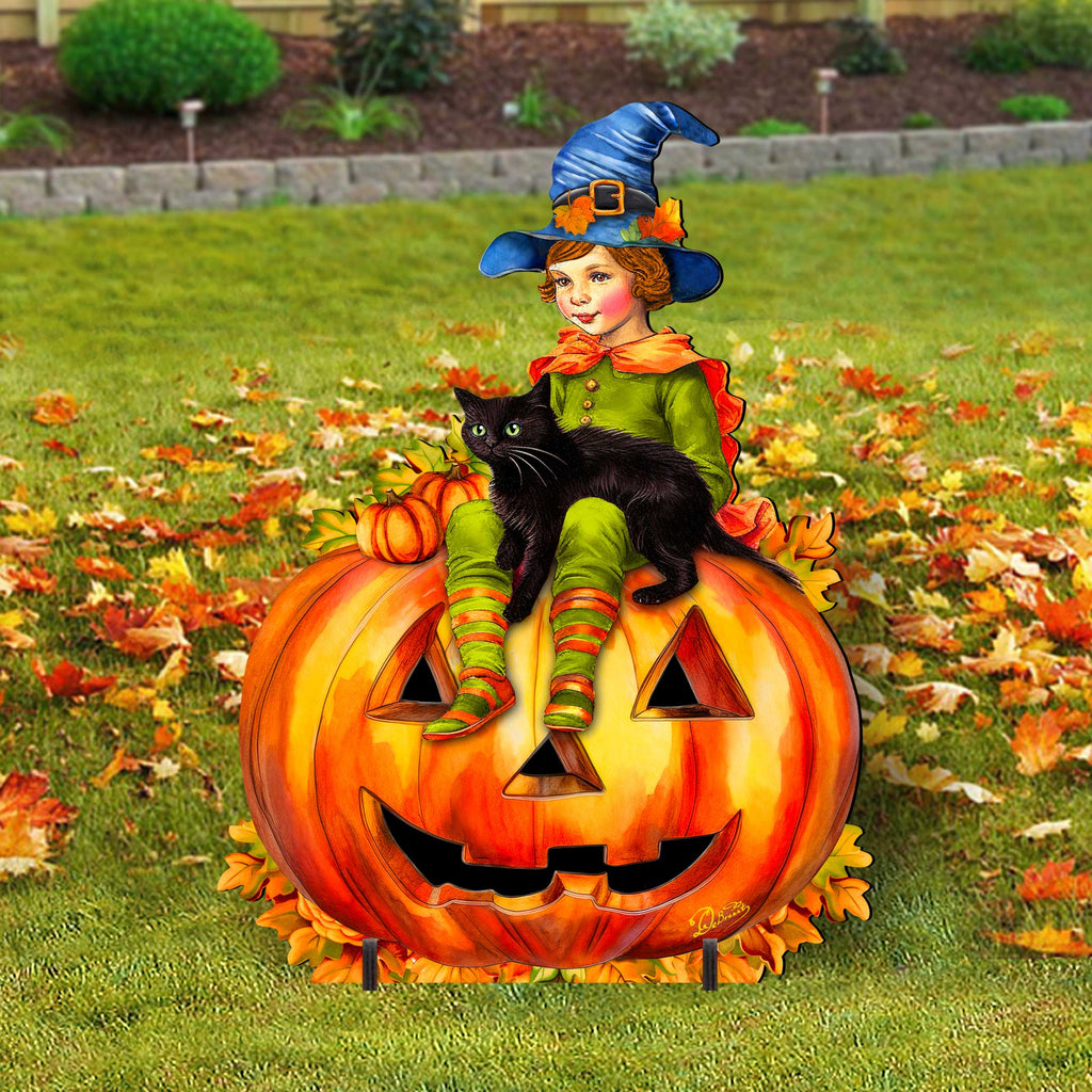 Boy on Pumpkin Freestanding Decor - Halloween Yard Decor by G. Debrekht - Halloween Decor- 8652795F