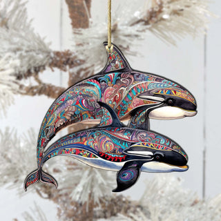 Alaskan Mysterious Orcas Wooden Ornaments by G.Debrekht - Wildlife Holiday Decor - 8710107-1