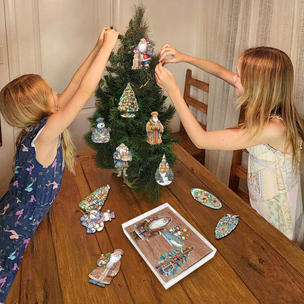 Santas Around the World - Alaskan Inspired Santa - Eco Wood Ornaments Set of 3 by G. DeBrekht Christmas Santa Snowman Decor - 8091314S3