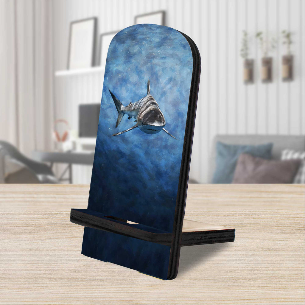 Shark Coastal Cell Phone Stand Wood Mobile Tablet Holder Charging Station Organizer - 892043