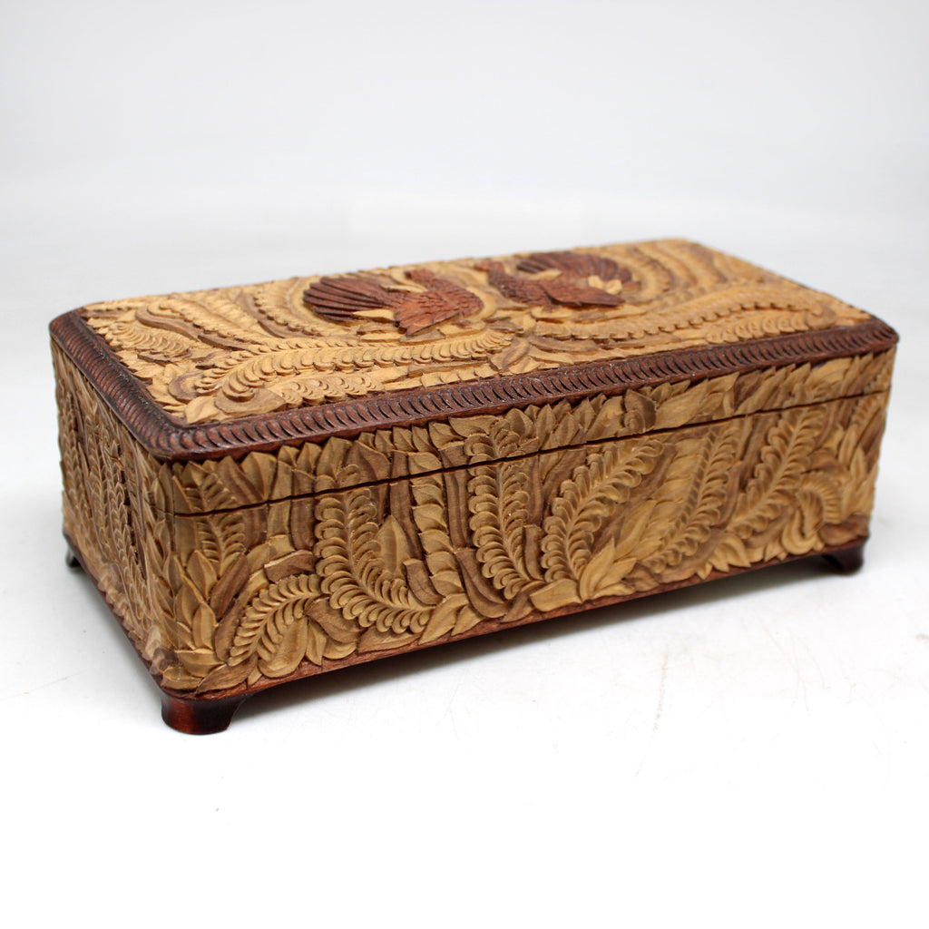 One-of-a-Kind Black Grouses WOODCARVED Jewelry BOX 8x4x3