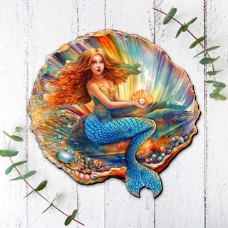 Mermaid in the Shell Holiday Door Decor by G. Debrekht - Coastal Holiday Decor - 8688200H