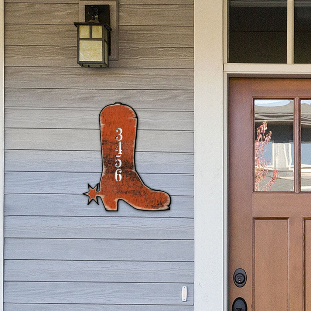 Cowboy Boots Wooden Personalized House Number Sign - Love Family Kids Decor - Handcrafted Wooden Handcrafted Wooden Address Sign - MA989142