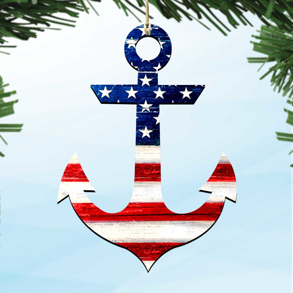 American Flag Anchor Wooden Ornaments - American Patriotic Decor - 8198913