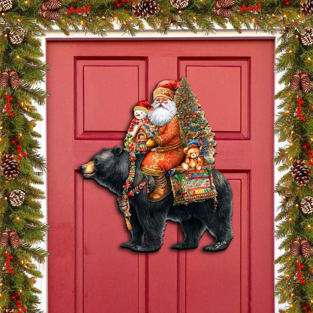 Santa Claus and Black Bear Friend Holiday Door Decor by G. Debrekht - Christmas Santa Snowman Decor - 8611064H