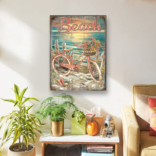 Bicycle by The Sea Wooden Coastal Wall Art by D. Gelsinger - Coastal Holiday Decor - 95651B-1555
