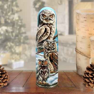 Owl Hand-Painted Wooden Bottle Holder, Wine Box, Tall Gift Box by G. DeBrekht - Wildlife Holiday Decor - 190052
