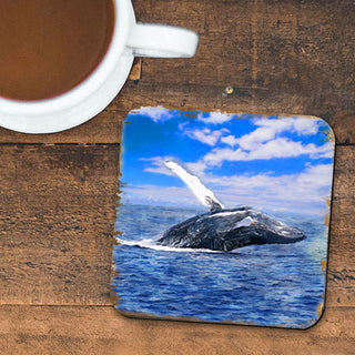 Whale Coastal Wooden Cork Coasters Gift Set of 4 by Nature Wonders - Coastal Sea-Life Decor - 95257C-S4