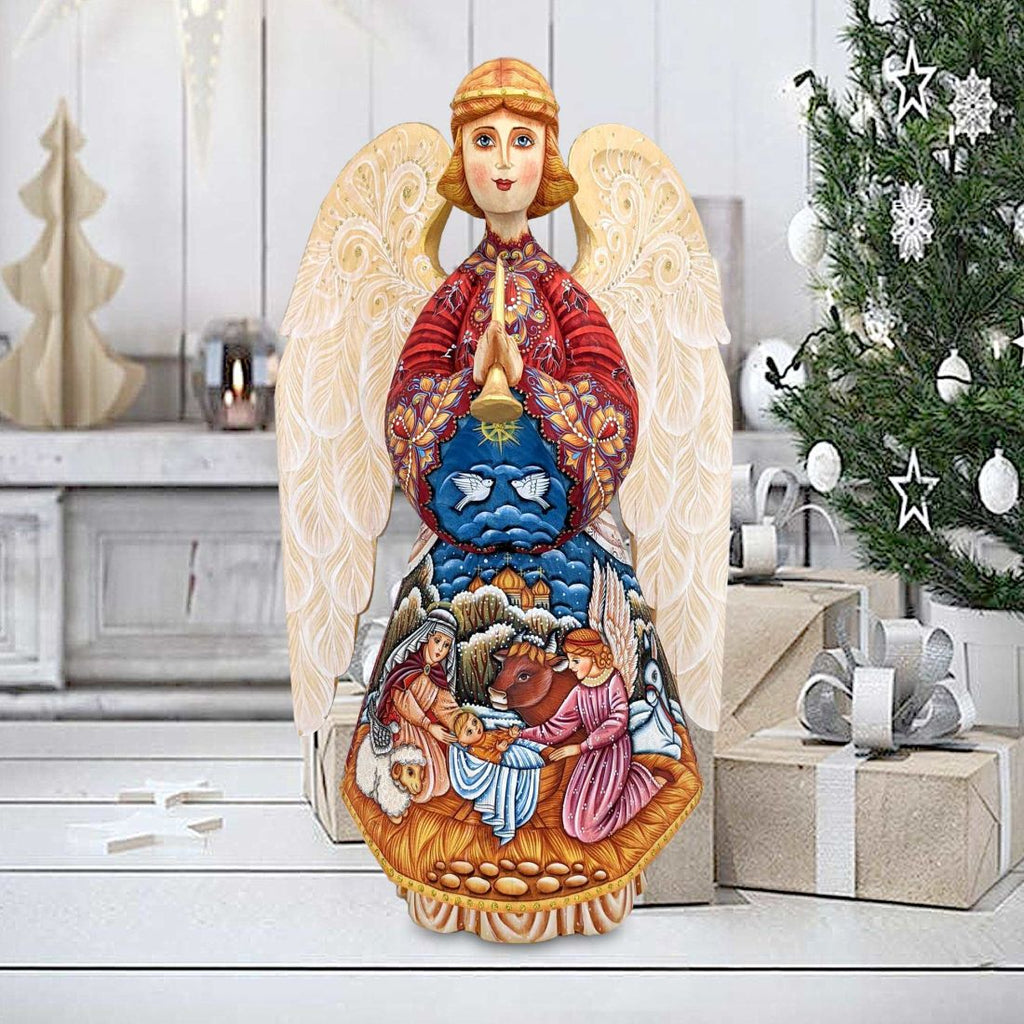 Good Shepherd's Crib Angel Hand-Painted WOODCARVED Figurine by G. DeBrekht - Nativity Holiday Decor - 250052-2