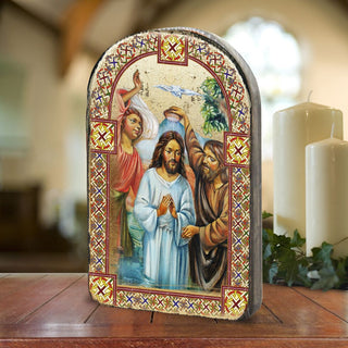 Christening Wooden Gold Plated Religious Christian Sacred Icon - Inspirational Icon Decor - 86043