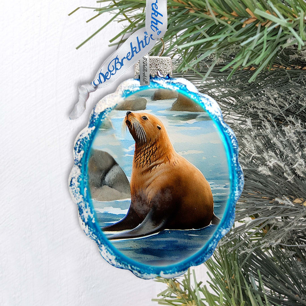 Coastal Decorations - Sea Lion Keepsake Glass Ornaments by G. Debrekht - Christmas Decor - 777391