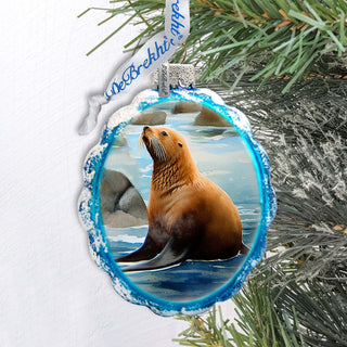 Coastal Decorations - Sea Lion Keepsake Glass Ornaments by G. Debrekht - Christmas Decor - 777391