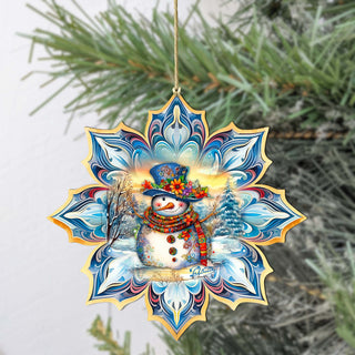 Snowman's Family Snowflake Large Wooden Ornament by G. Debrekht - Christmas Santa Snowman Decor - 8688428M