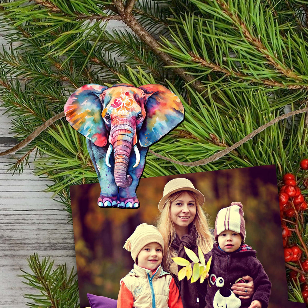 Elephants Clip-On Eco Wood Decorative Ornaments Set of 6 by G. Debrekht - Christmas Decor - 8090036C-S6
