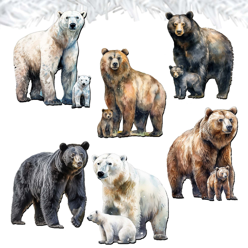 Bear Adventures Clip-On Eco Wood Decorative Ornaments Set of 6 by G. Debrekht - Wildlife Decor - 8090105C-S6