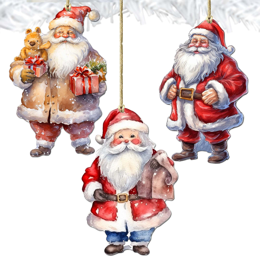 Santa Decorative Wooden Ornaments of 3 by G. Debrekht - Christmas Decor - 8091009-S3