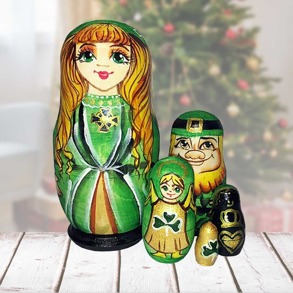 Irish Princess Matreshka Nesting Hand-Painted Dolls Set of 5 by G. DeBrekht - Celtic Decor - 140077