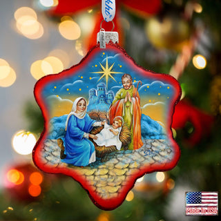 Holy Family Snowflake Glass Ornament by G. DeBrekht - Nativity Holiday Decor - 73552S