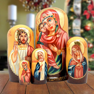 Golden Icon Matreshka Stacking Hand-Painted Dolls Set of 5 by G. DeBrekht - Nativity Holiday Decor - 130121
