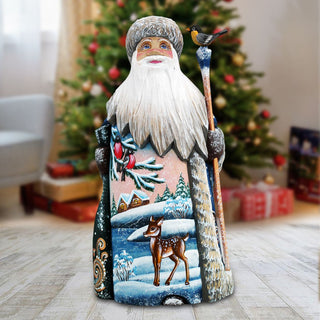 Santa Village Fawn and Bird Hand-Painted WOODCARVED Masterpiece by G. DeBrekht - Wildlife Holiday Decor - 8215942