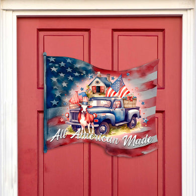 Front door welcome sign American Car flag United we stand All American Made Front porch Patriotic wreath Main entrance banner Red and White Welcome sign - Wooden front porch decor - 933109H