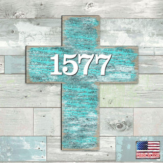 Cross Wooden Custom House Number Sign - Easter Spring Decor - Handcrafted Wooden Handcrafted Wooden Address Sign - MA8198313
