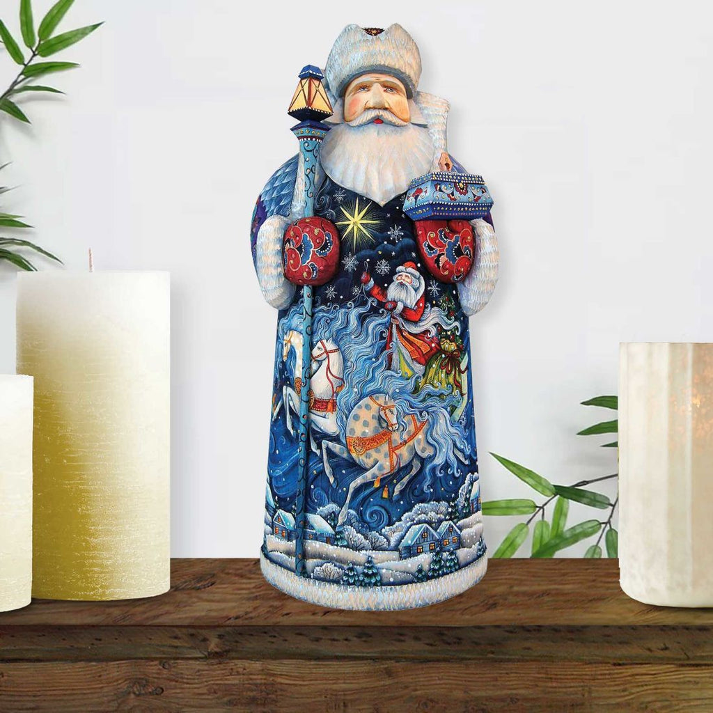 Winter Sleigh Ride Santa Hand-Painted WOODCARVED Masterpiece by G. DeBrekht - Christmas Decor - 215630 *** PRE-ORDER - Handmade Just for You! ***