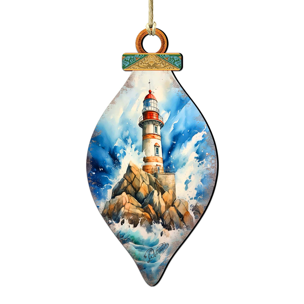 Wooden Christmas Tree Decorations - Lighthouse Wooden Ornaments by G.Debrekht Coastal Holiday Decor - 8688177