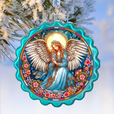 Angel of Healing Wreath Glass Ornament by G. Debrekht - Nativity Holiday Decor - 759-064