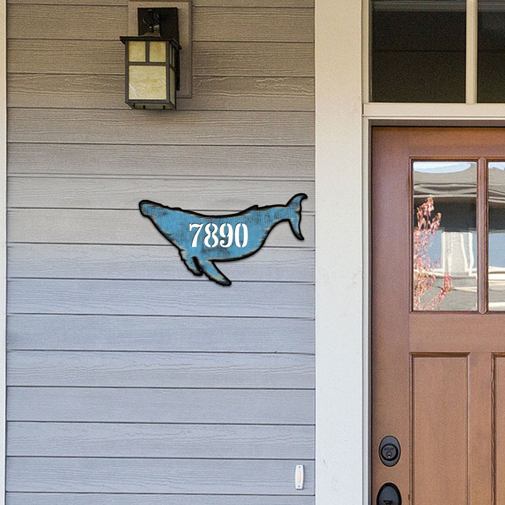 Whale Coastal Wooden Personalized House Number Sign by G. Debrekht - Coastal Sea-Life Decor - Handcrafted Wooden Handcrafted Wooden Handcrafted Wooden Handcrafted Wooden Address Sign - MA985163