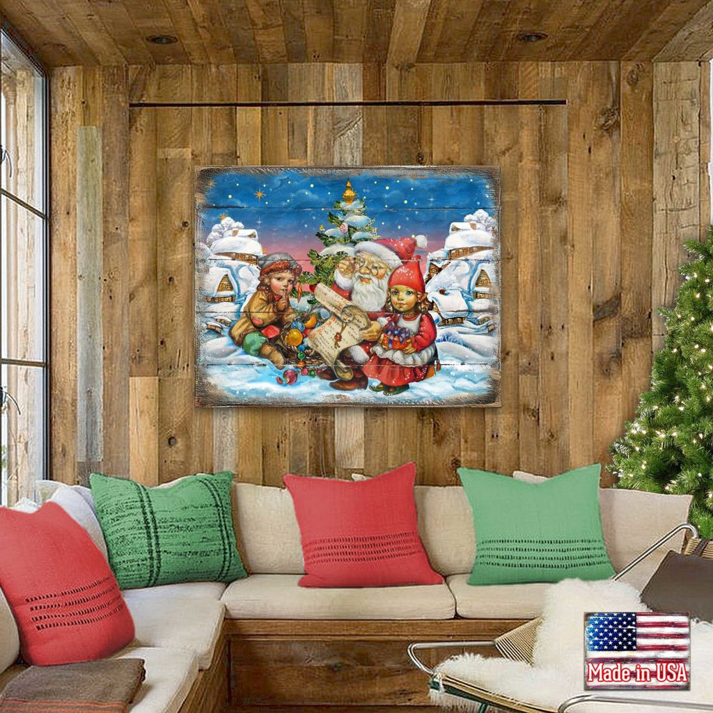 Vintage Christmas Santa Wooden Wall Art by G. DeBrekht - Christmas Santa Snowman Decor - 8173841B