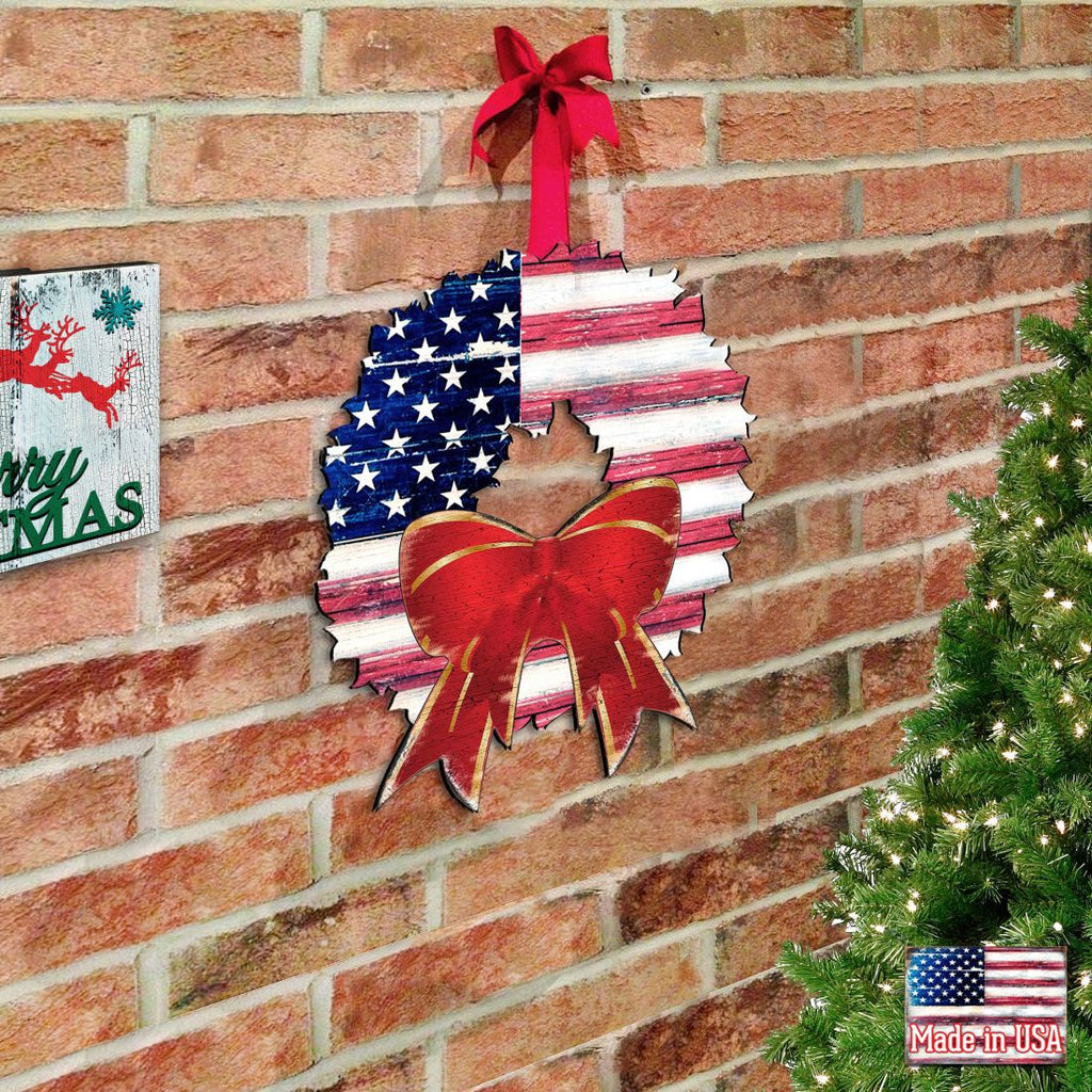 USA American Flag Wreath Holiday Door Decor by G. DeBrekht - American Christmas Decor - 8185302H-USA