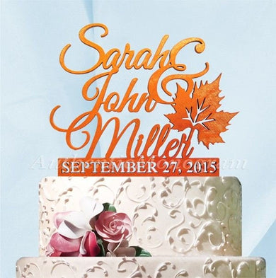 Wedding Cake Topper - Autumn Wedding Cake Topper - Custom NAMES & DAY to Remember, Wedding, Anniversary, Engagement #94244F
