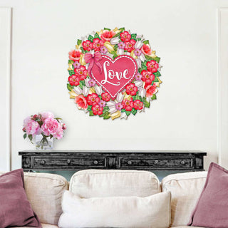 Love Flower Valentine Wreath Wooden Door Hanger Wall by G. DeBrekht - Love Family Kids Decor- 8185303-4H