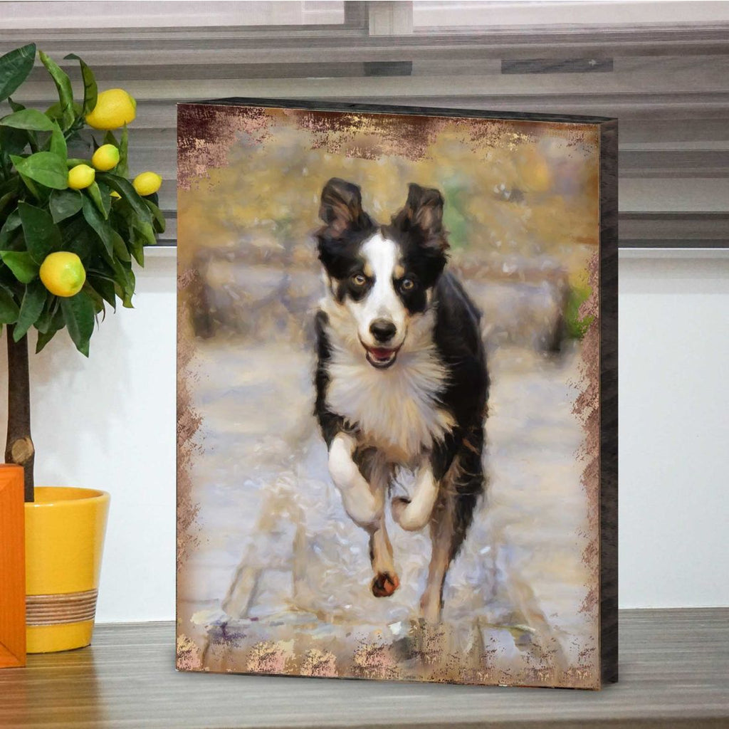 Alick Running Dog Art Wooden Wall Art by Nature Wonders - Pets Dog and Cats Decor - 95342B