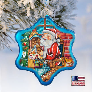 Nativity Workshop Snowflake Glass Ornament by G. DeBrekht - Christmas Santa Snowman Decor - 754-003