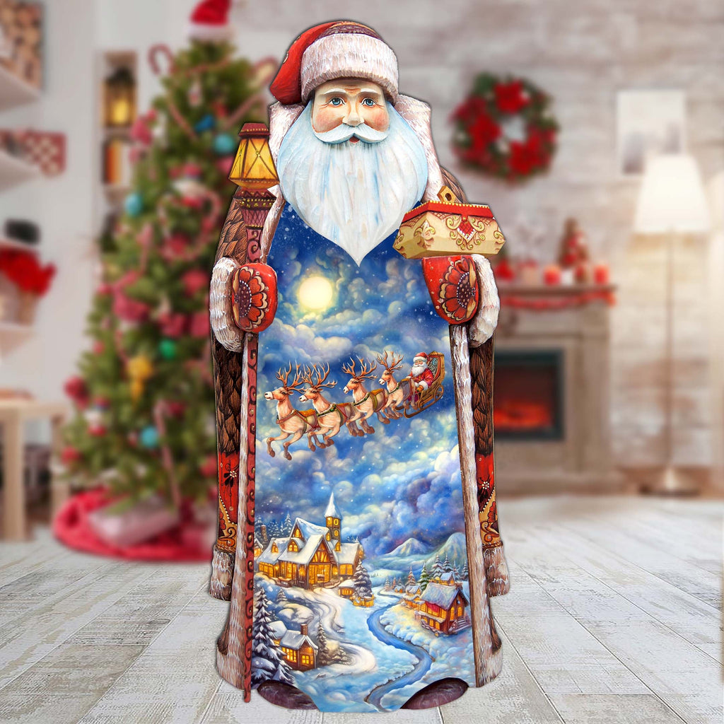 Enchanting Midnight Journey Hand-Painted WOODCARVED Masterpiece Figurine by G. DeBrekht - Santa Snowman Christmas Decor - 215869