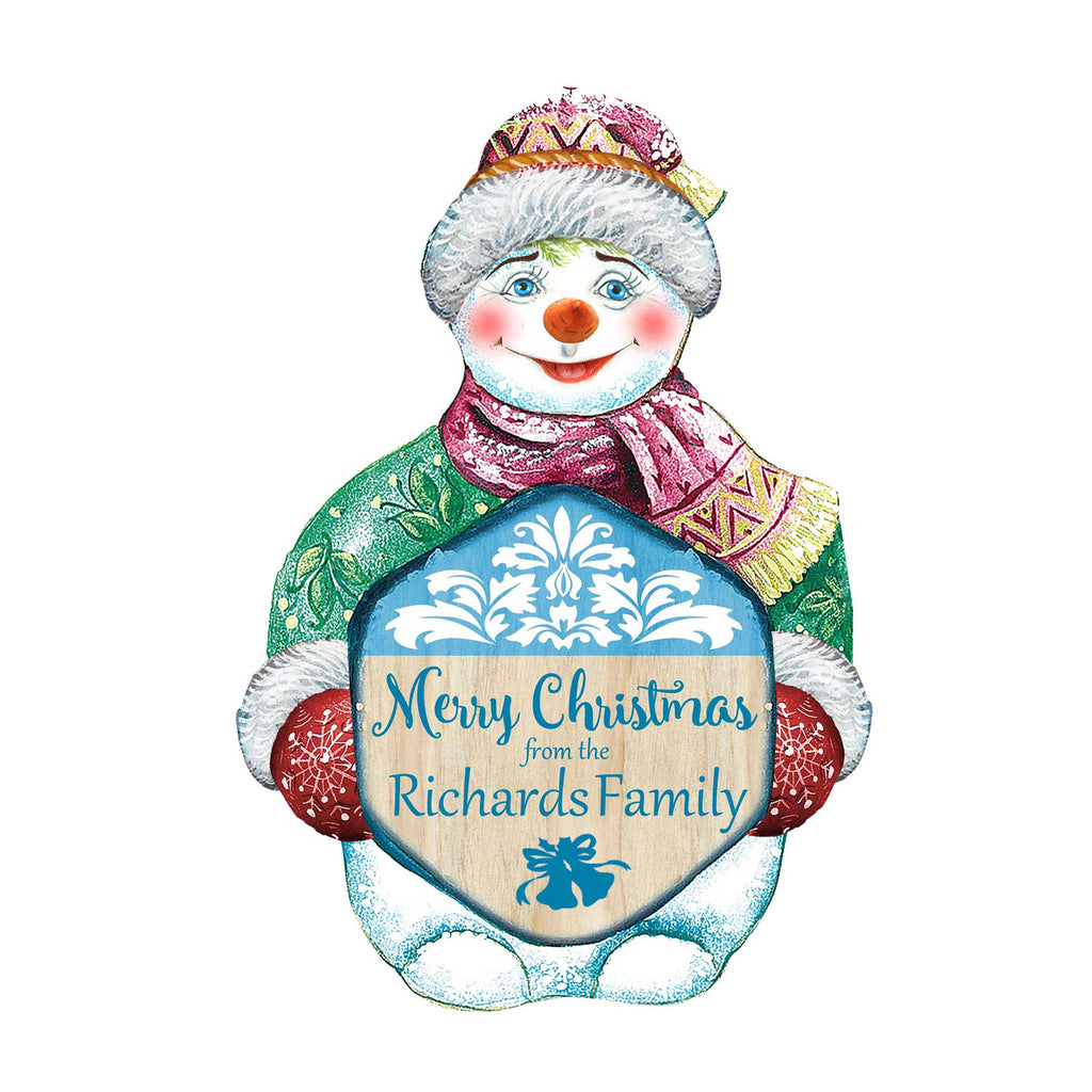 Merry Christmas Snowman Door Decor Family Name by G. DeBrekht - Christmas Santa Snowman Decor - 8116010H