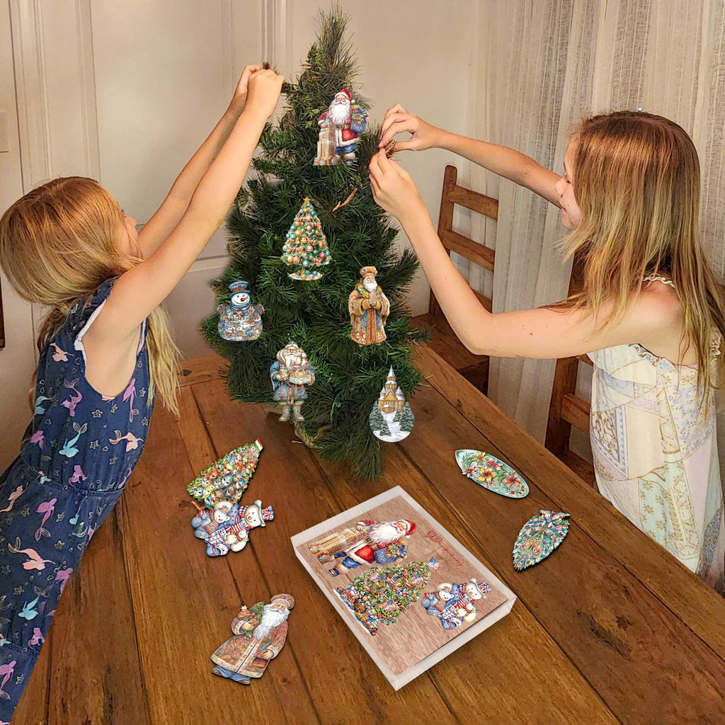 Santas Around the World - American Inspired Santa - Eco Wood Ornaments Set of 3 by G. DeBrekht Christmas Santa Snowman Decor - 8091301S3