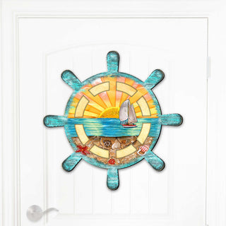 Captains Wheel Coastal Outdoor Door Decor by G. DeBrekht - Coastal Holiday Decor - 8198536H